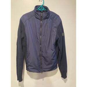 Belstaff Abbott High Neck Zip Cardigan Sz XL Dark Blue Cotton Fitted Classic